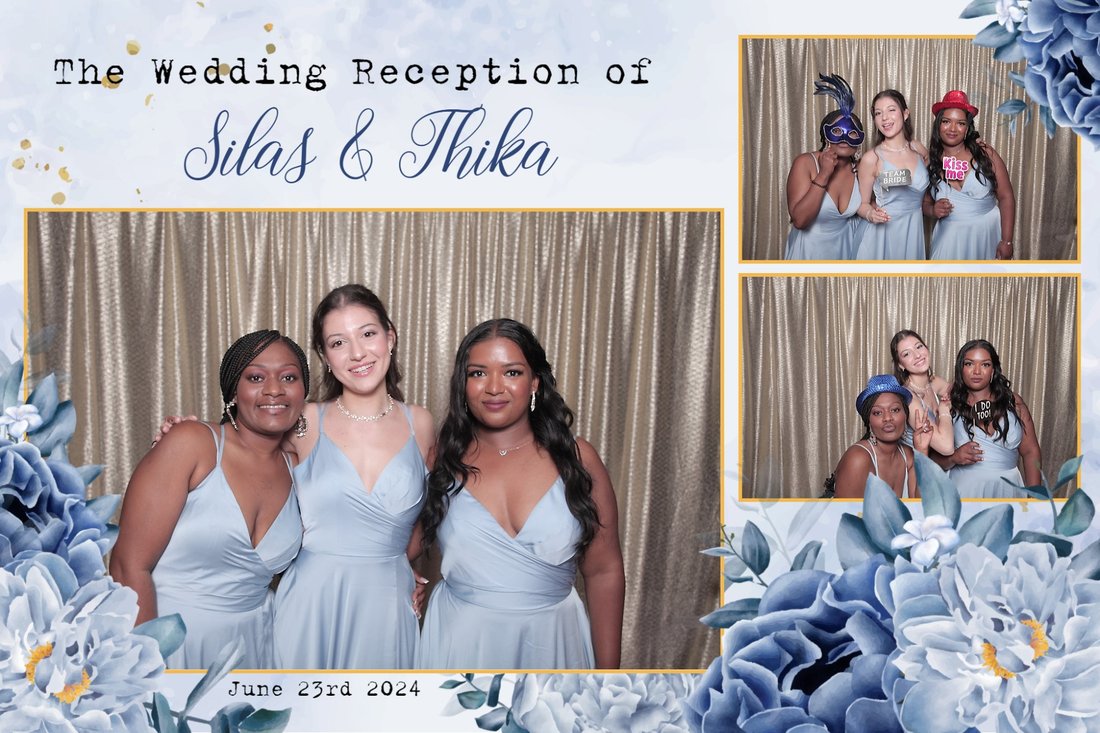 Printed postcard keepsake, blue floral wedding reception