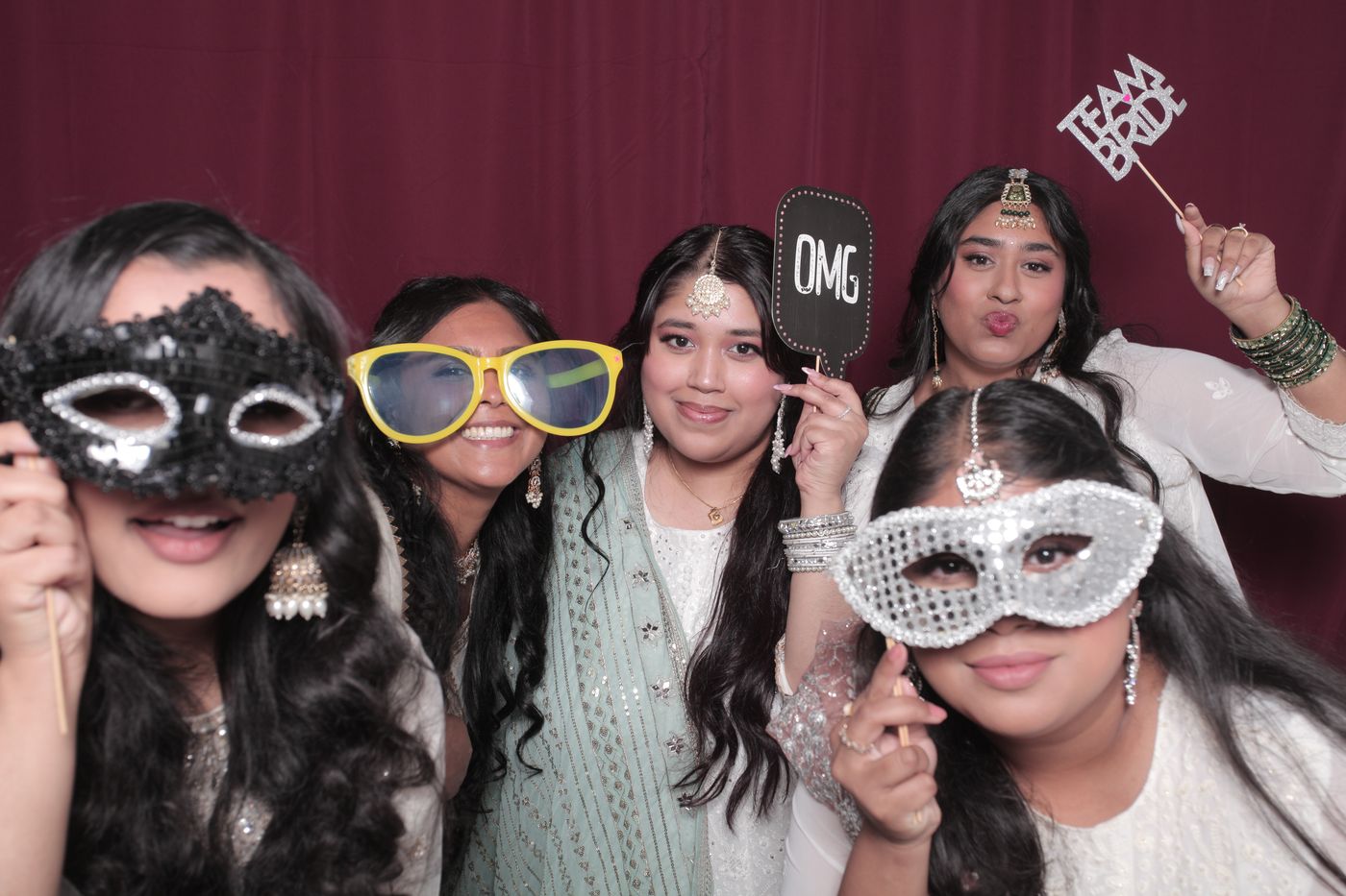 Wedding candid photo, masquerade night theme